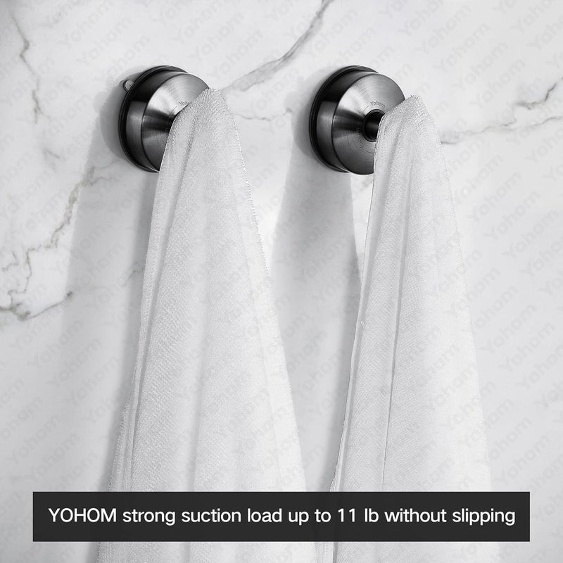 OHOM Suction Cup Hooks Shower Towel Holder Stainless Steel Vacuum Bathroom Shower Hook Suction Towel Rack Kitchen Organizer for Bathrobe Loofah Washcloth Brushed Black 4 Pcs - Image 3